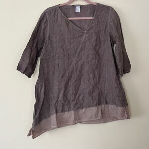 Elemente Clemente 3/4 sleeve V-neck linen blouse Size small